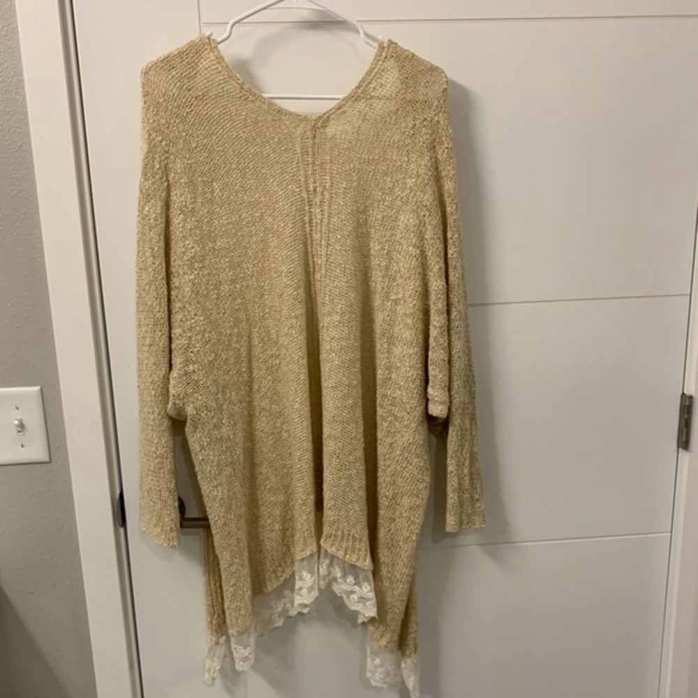 Knit Lace Bottom Cardigan Tan Cream Boutique Debut - Picture 5 of 5